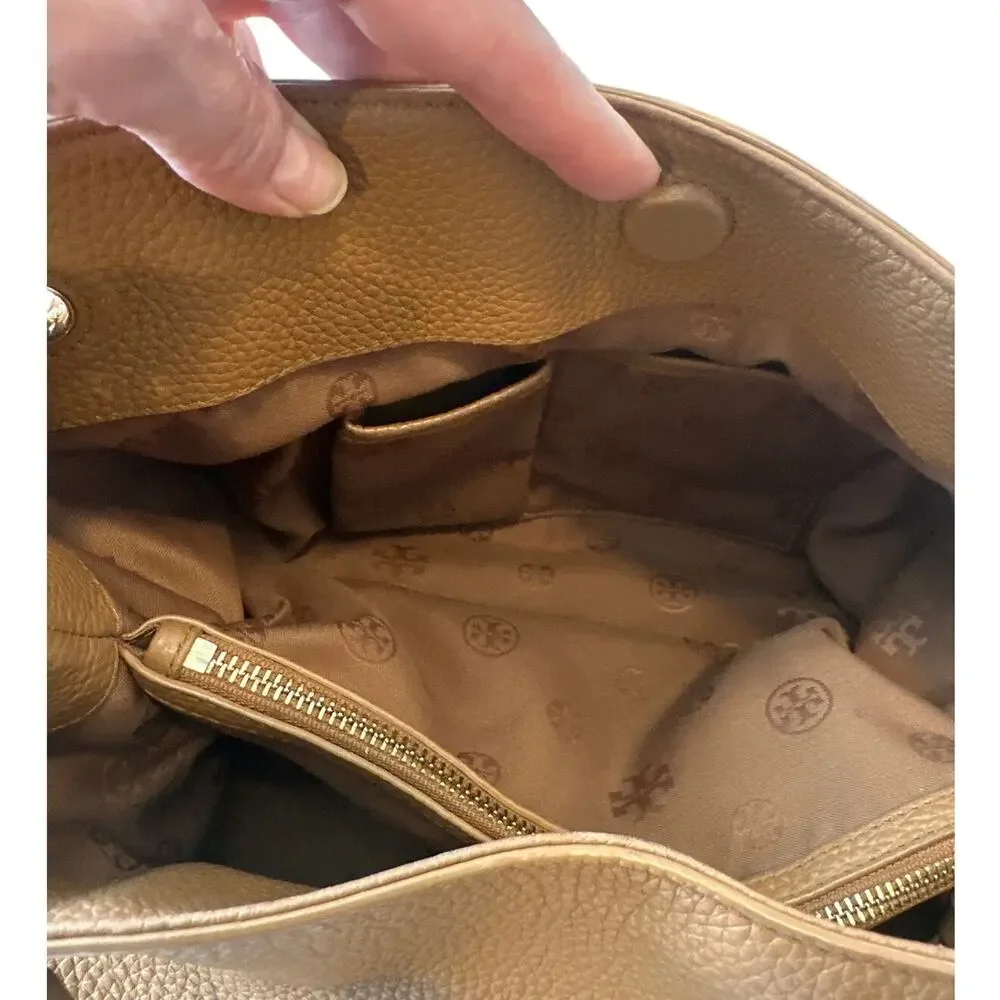 Tory Burch Pebbled Leather Chain Tote Brown‎ Camel Slouchy Bag